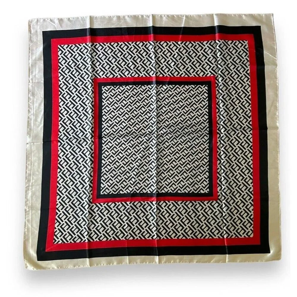 Beige Edges Red & Black Scarf 35” X 35” Women Scarve Boho